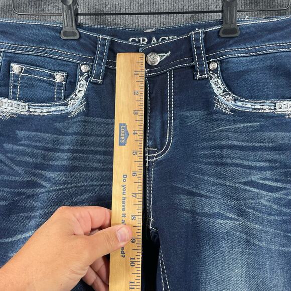 Grace in LA Easy Fit Jeans Women's 27 Blue Embroidered Flap Pocket Denim Stretch - Picture 3 of 10